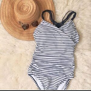 Kona Sol Navy White Stripe One-Piece Swimsuit XL